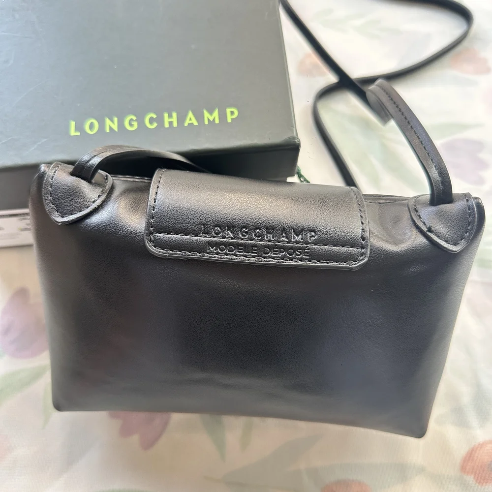 Longchamp Le Pliage Xtra Mini Black Leather Crossbody Bag - Picture 2 of 9